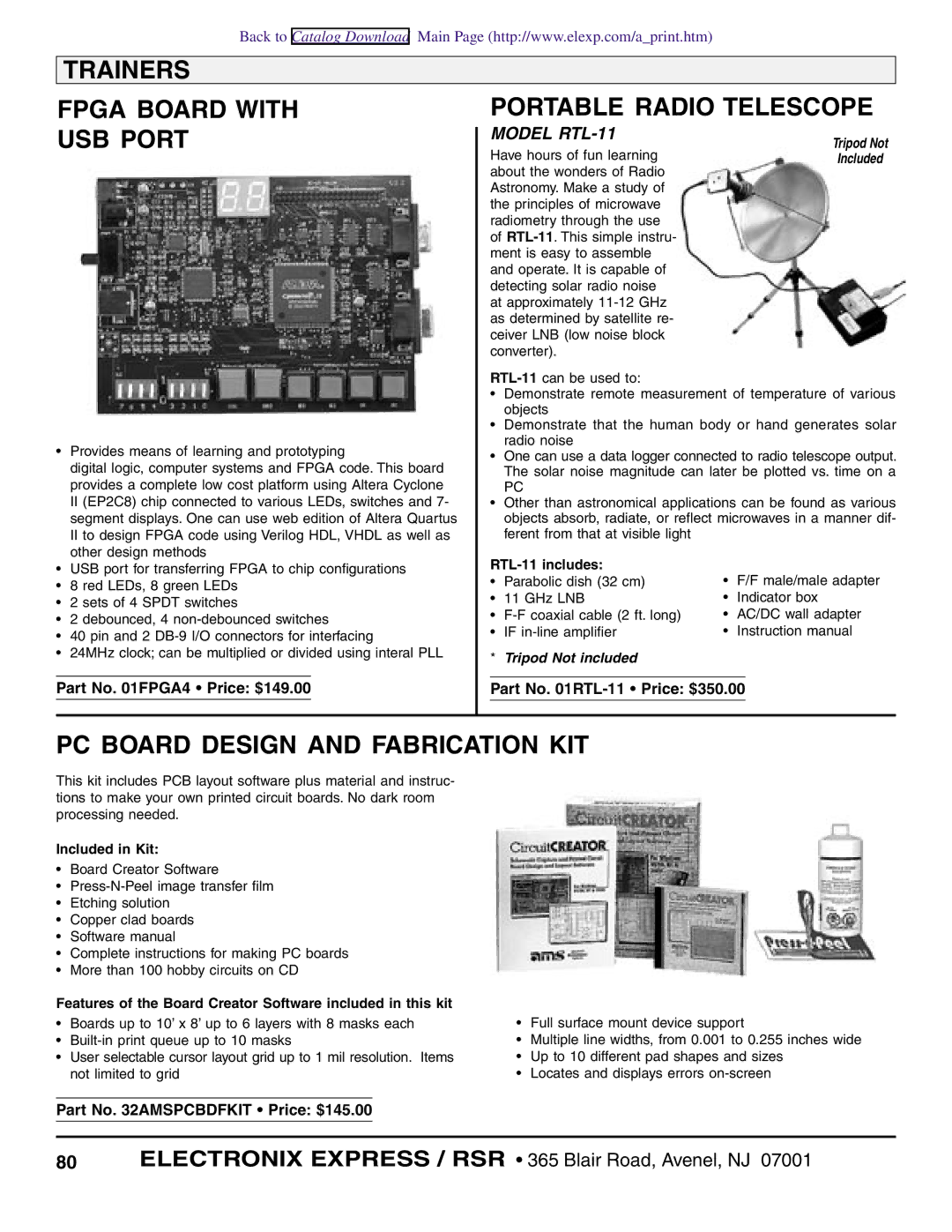 Xilinx 3200USBKIT, PB-505 Trainers Fpga Board with USB Port, Portable Radio Telescope, PC Board Design and Fabrication KIT 