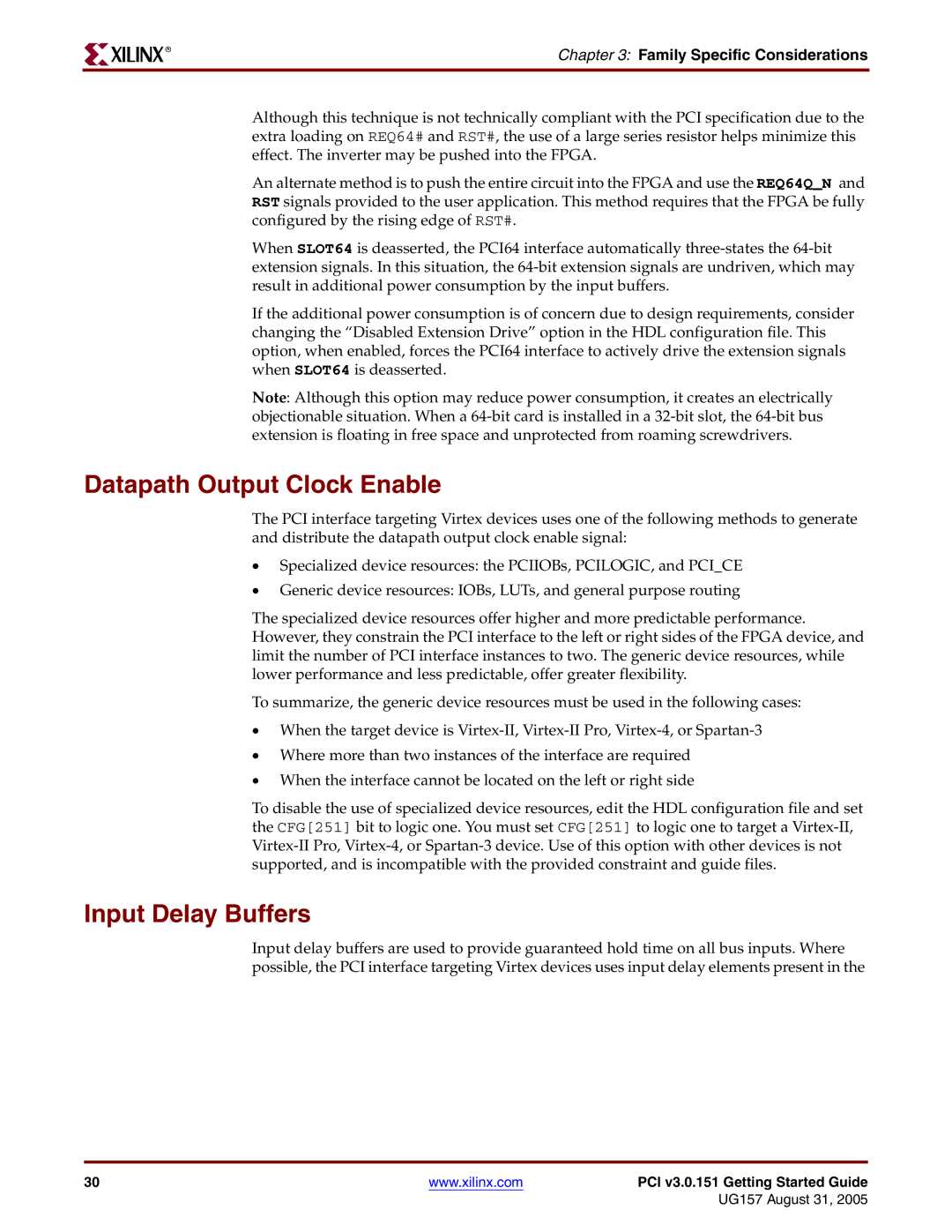 Xilinx PCI v3.0 manual Datapath Output Clock Enable, Input Delay Buffers 