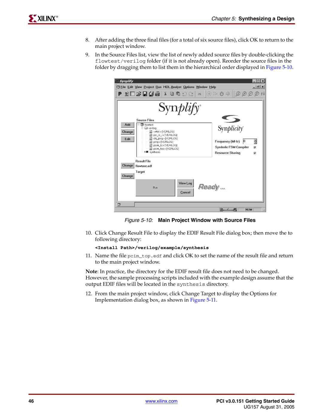 Xilinx PCI v3.0 manual 10Main Project Window with Source Files 