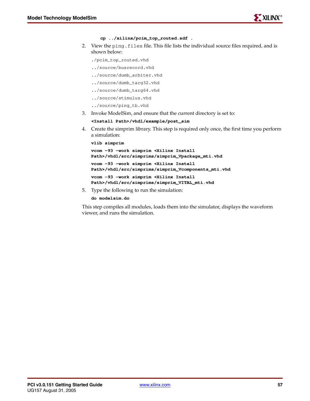 Xilinx PCI v3.0 manual Install Path/vhdl/example/postsim 