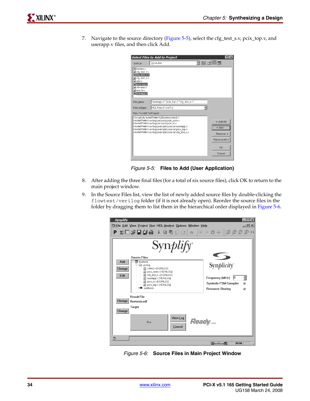 Xilinx PCI-X v5.1 manual 5Files to Add User Application 