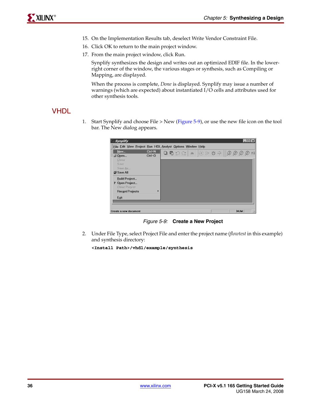 Xilinx PCI-X v5.1 manual 9Create a New Project 