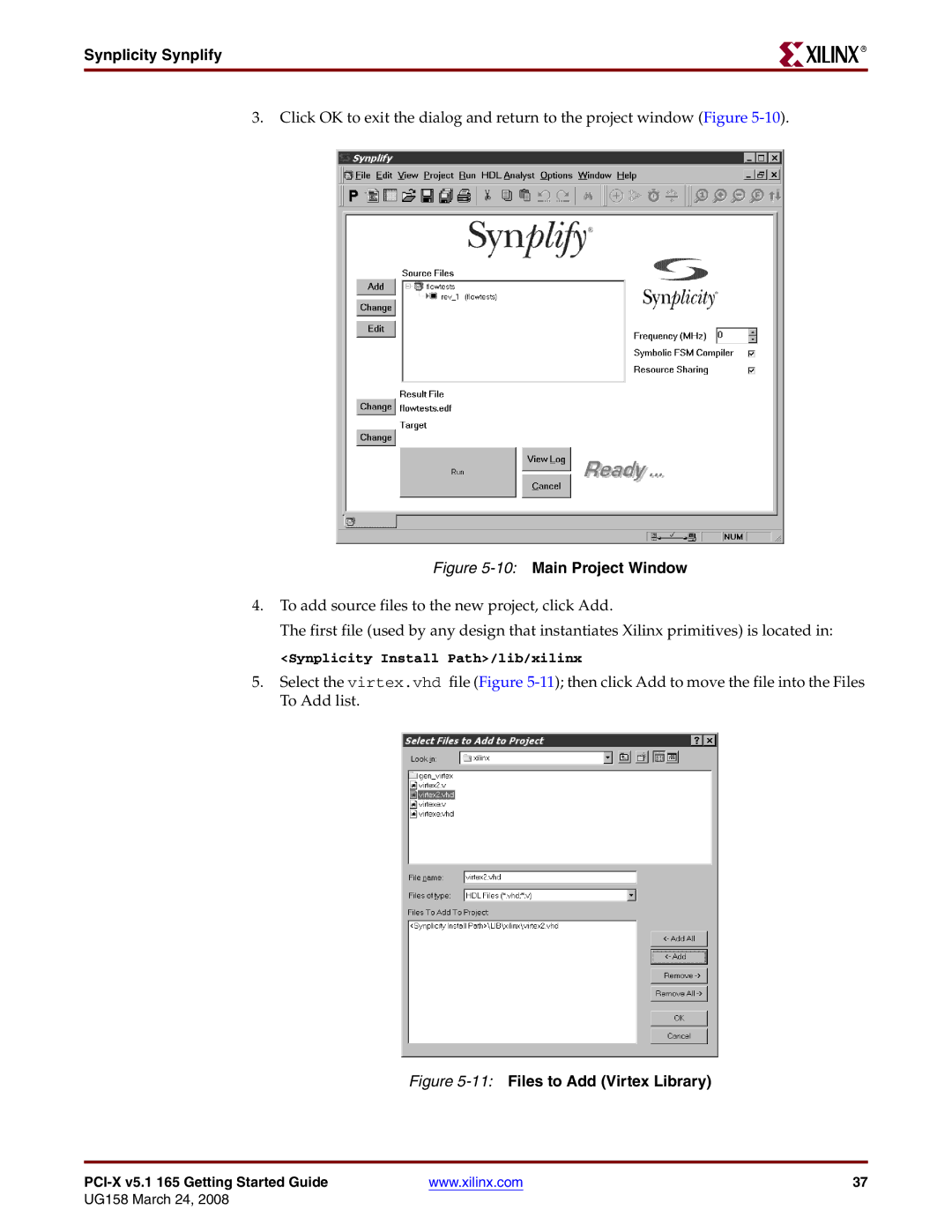 Xilinx PCI-X v5.1 manual 10Main Project Window 