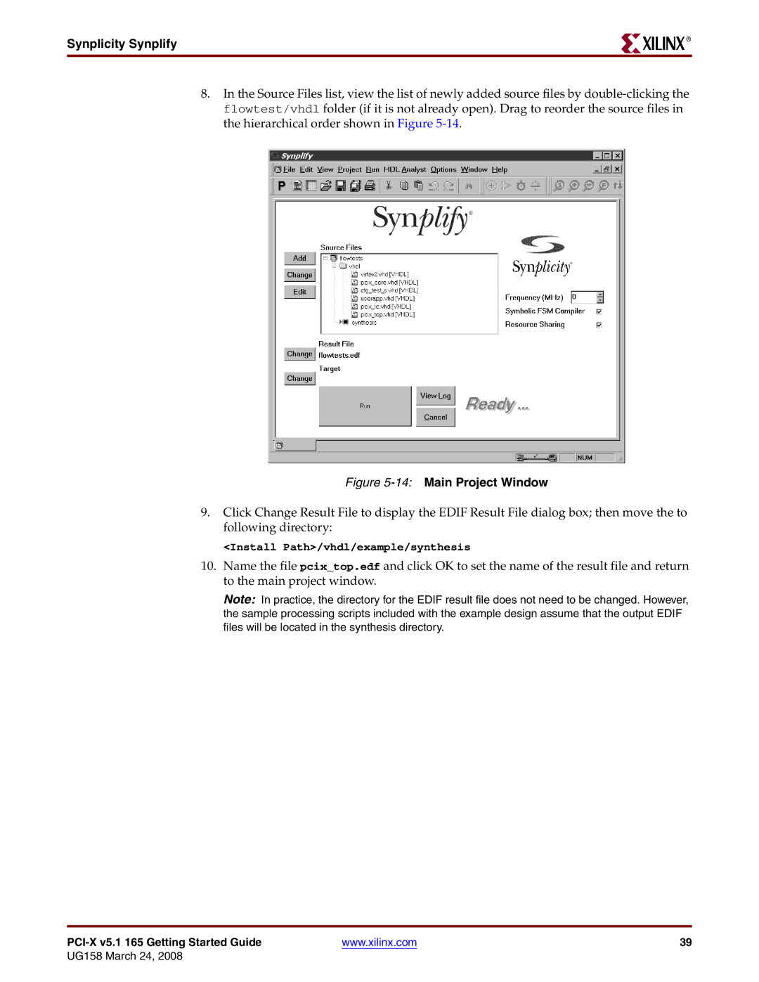 Xilinx PCI-X v5.1 manual 14Main Project Window 