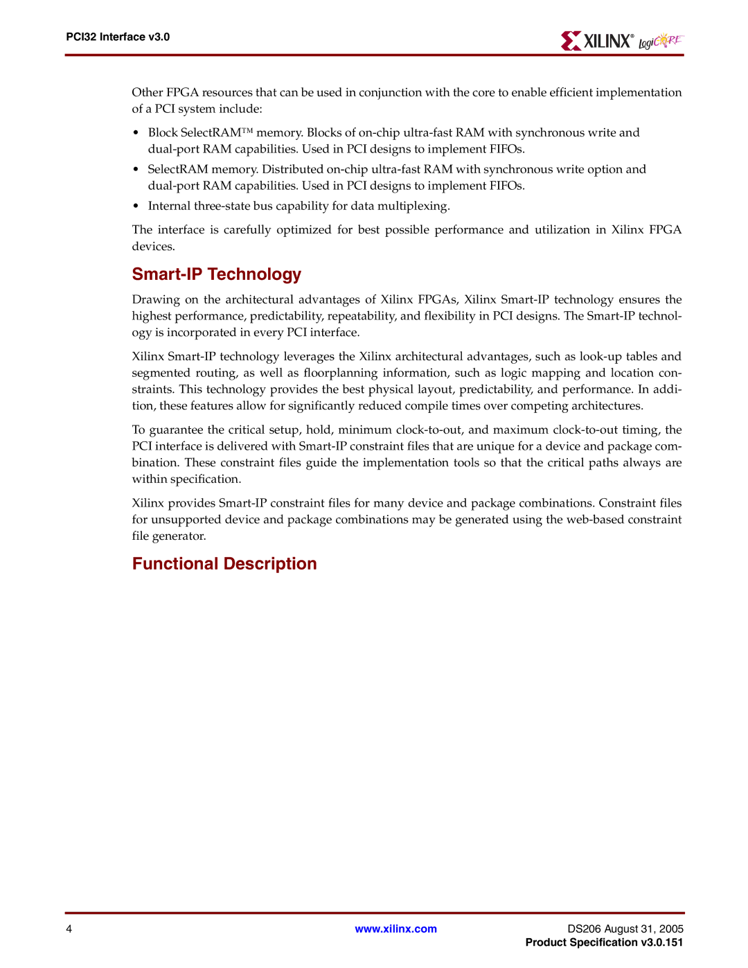 Xilinx PCI32 warranty Smart-IP Technology, Functional Description 