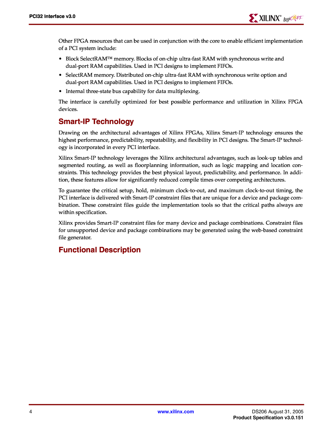 Xilinx PCI32 warranty Smart-IP Technology, Functional Description 