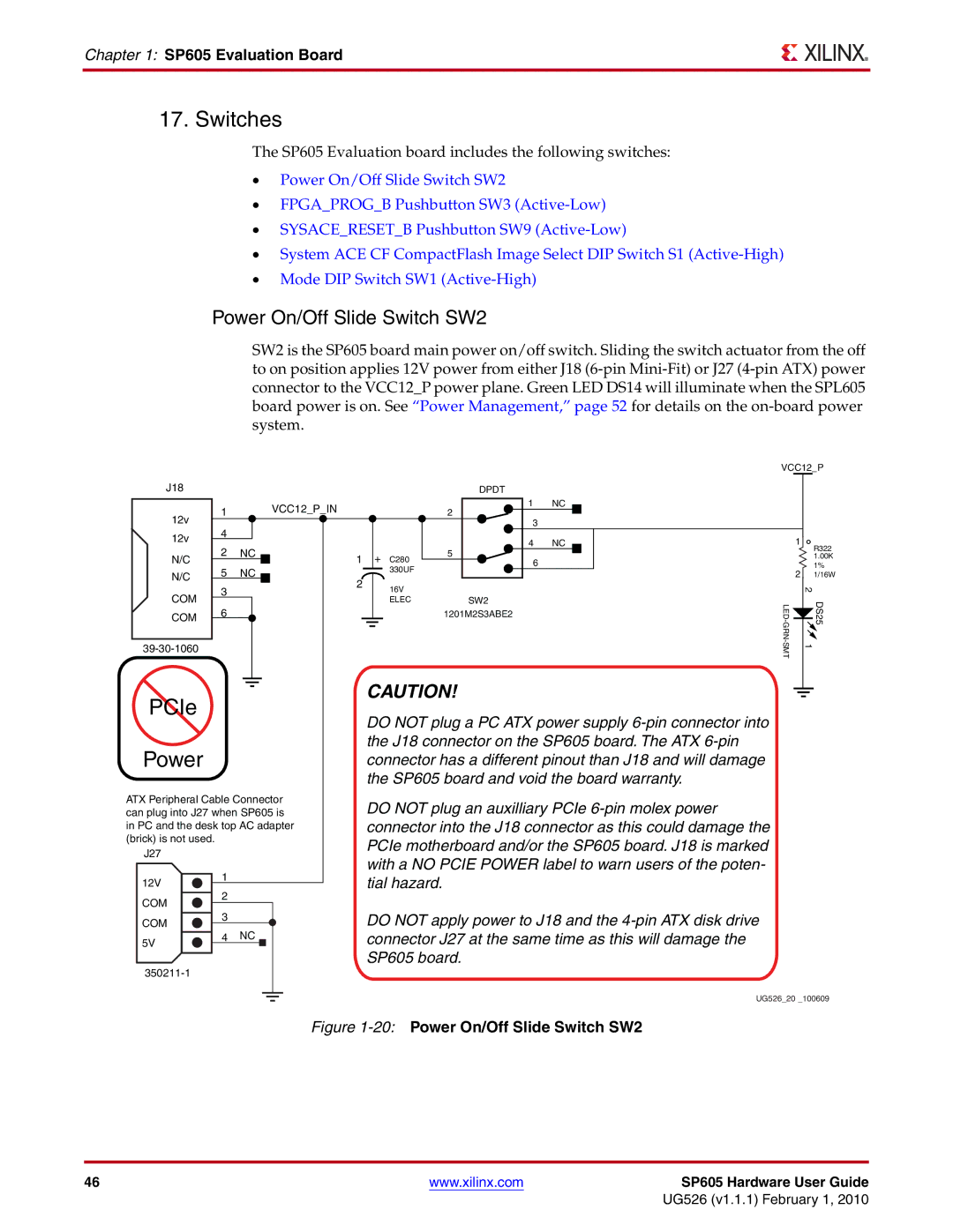 Xilinx SP605 manual Switches, Power On/Off Slide Switch SW2 
