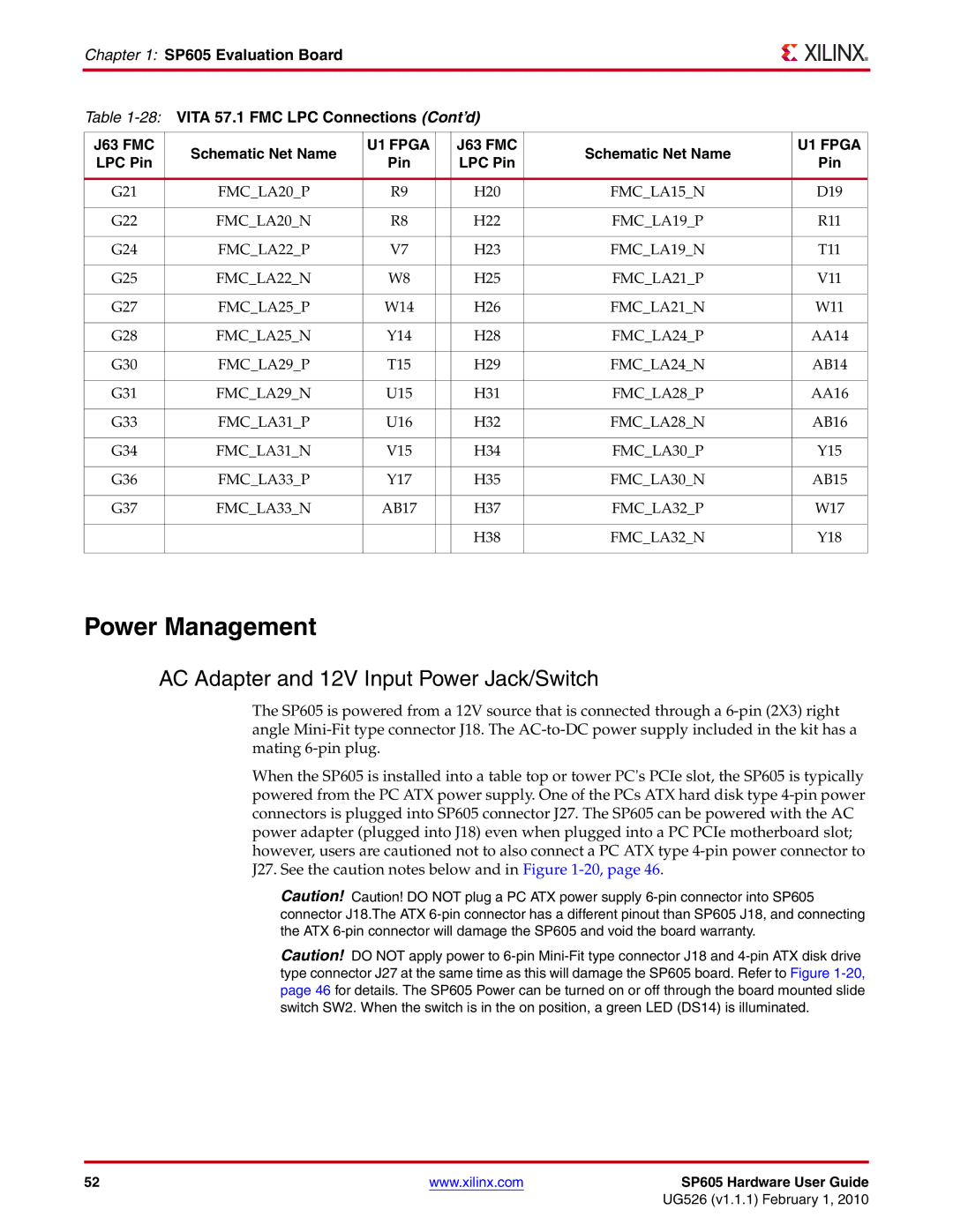 Xilinx SP605 manual Power Management, AC Adapter and 12V Input Power Jack/Switch 