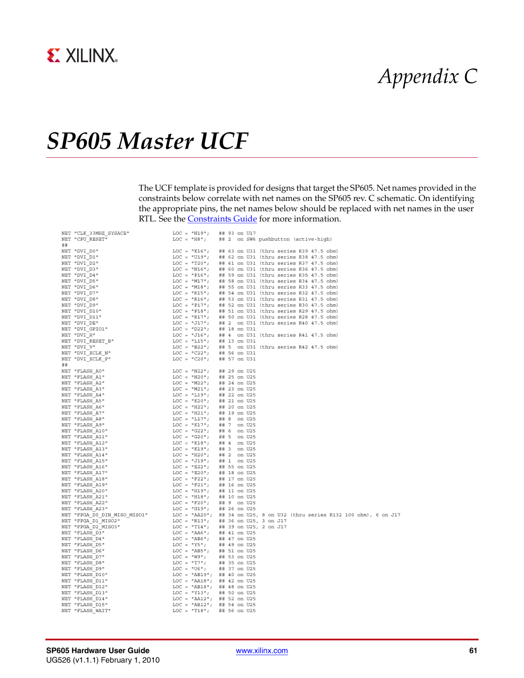 Xilinx manual SP605 Master UCF 