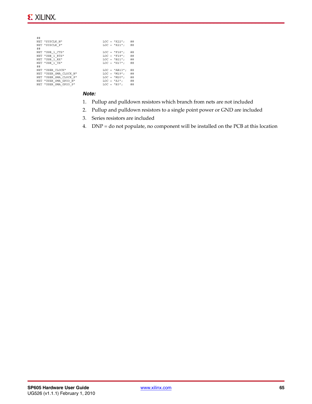 Xilinx SP605 manual NET Sysclkn 