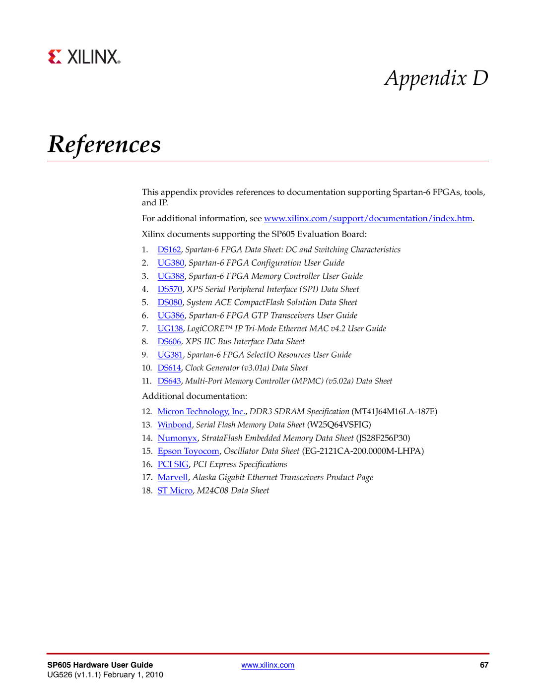 Xilinx SP605 manual References 