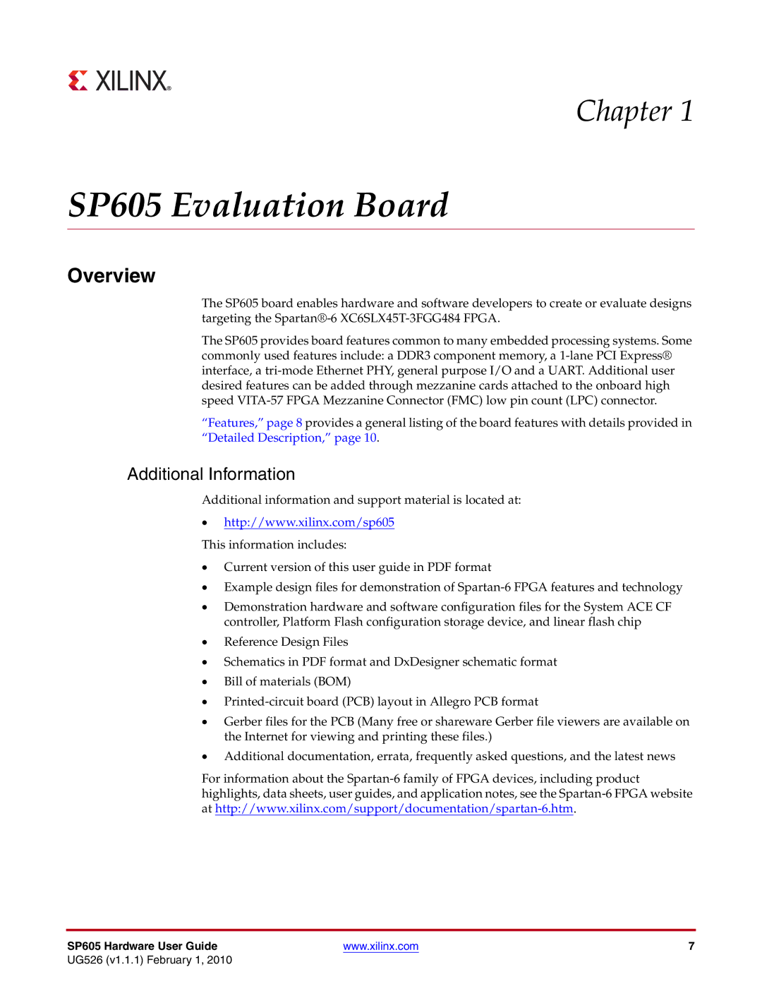 Xilinx manual SP605 Evaluation Board, Additional Information 