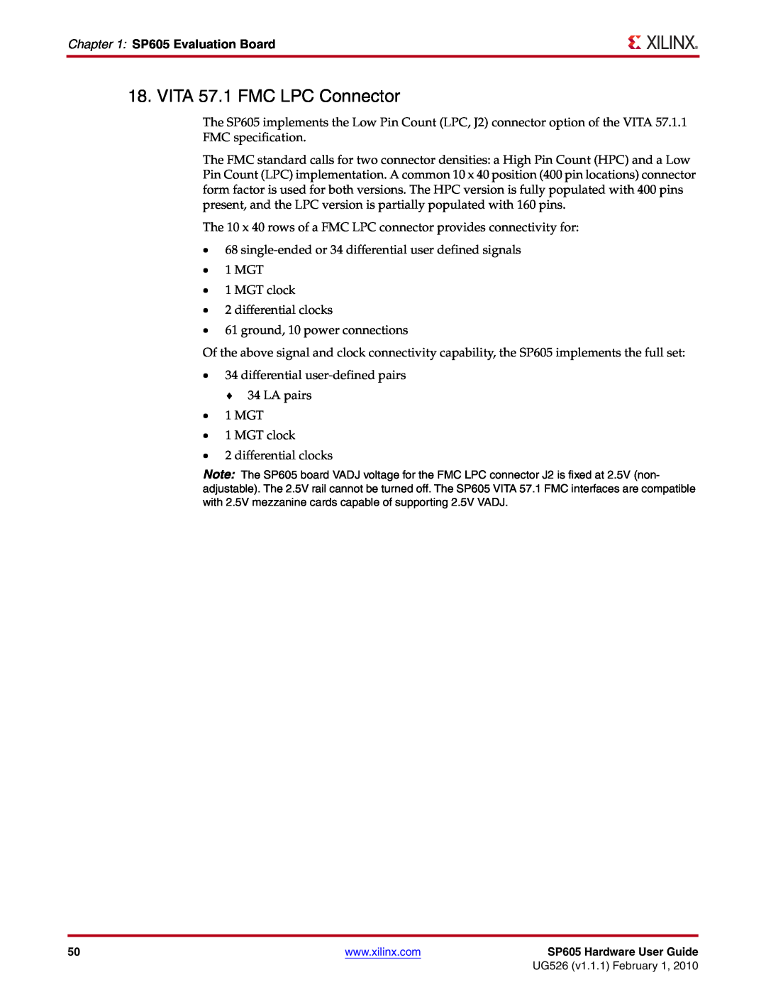 Xilinx manual VITA 57.1 FMC LPC Connector, SP605 Evaluation Board 