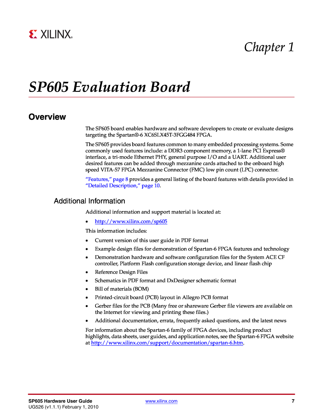 Xilinx manual SP605 Evaluation Board, Chapter, Overview, Additional Information 