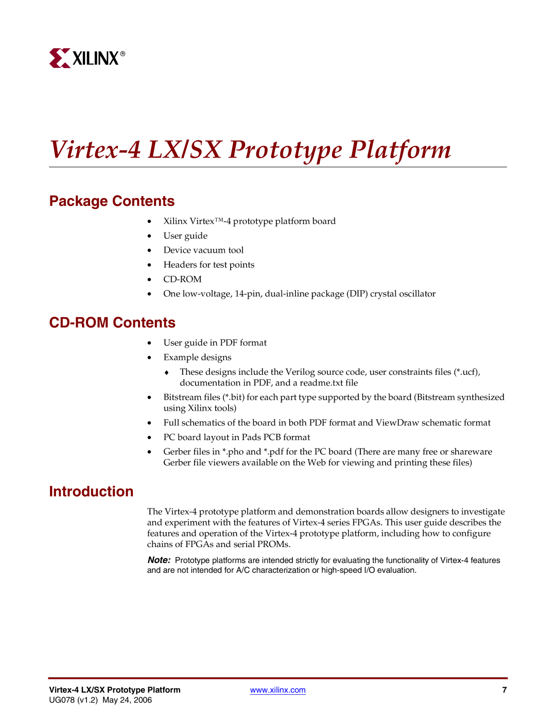 Xilinx UG078 manual Package Contents, CD-ROM Contents, Introduction 