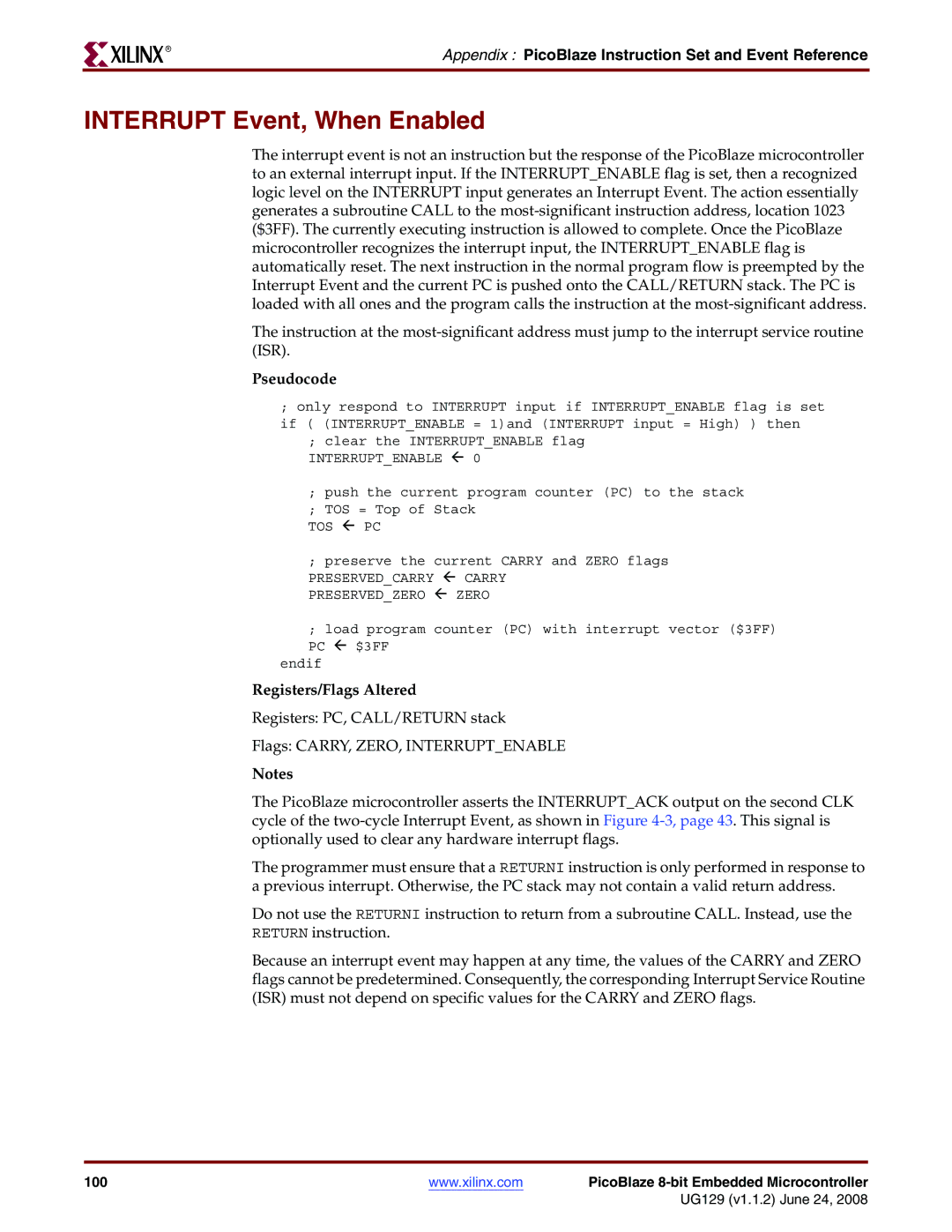 Xilinx UG129 manual Interrupt Event, When Enabled 