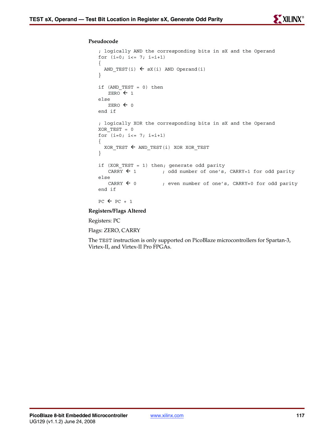 Xilinx UG129 manual PicoBlaze 8-bit Embedded Microcontroller 117 