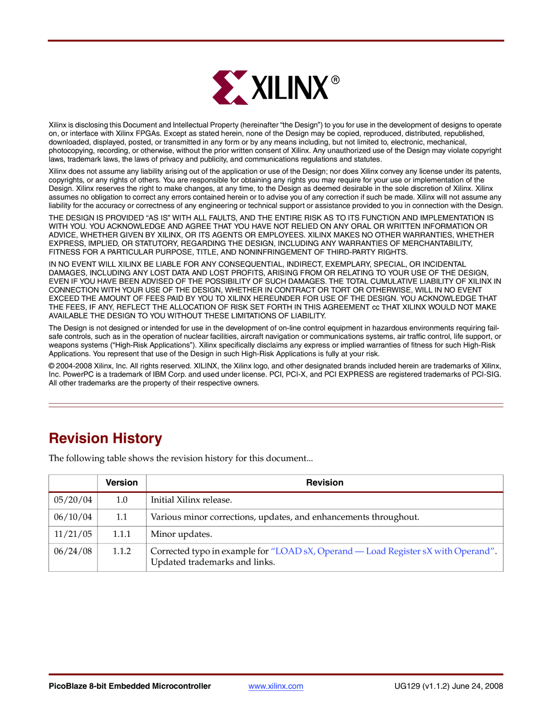 Xilinx UG129 manual Revision History, Version Revision 