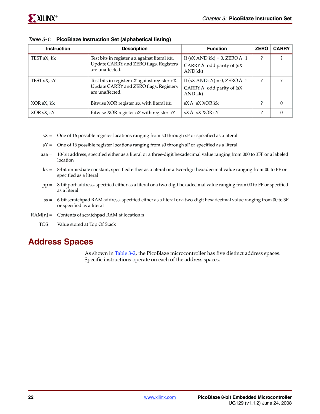 Xilinx UG129 manual Address Spaces 