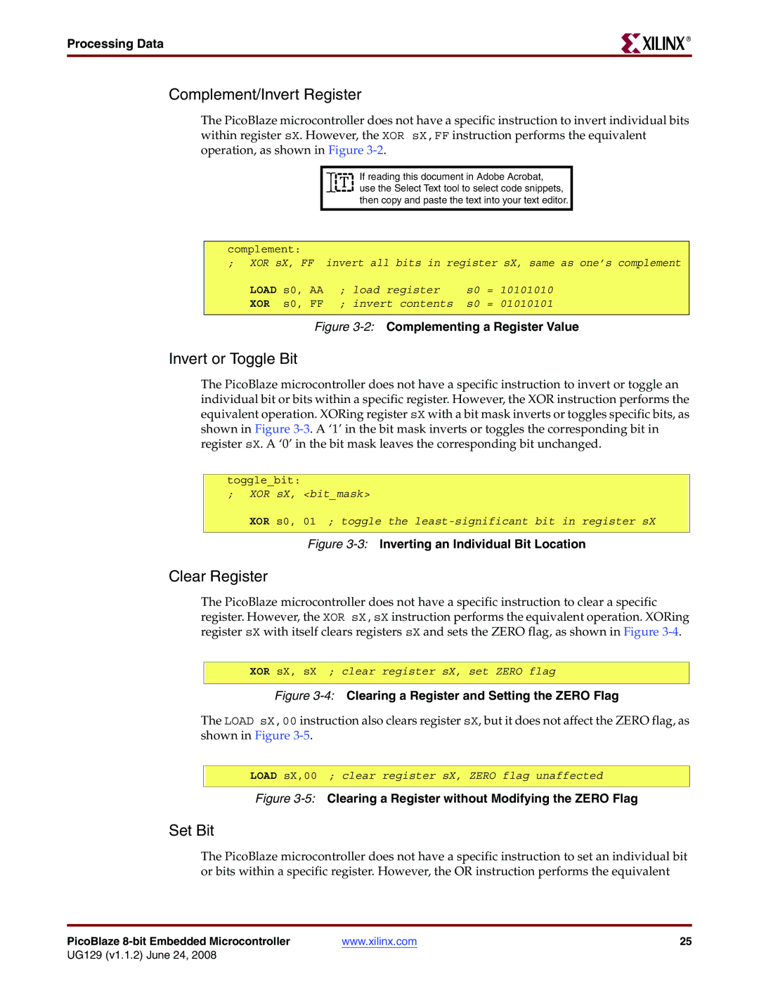 Xilinx UG129 manual 2Complementing a Register Value, 3Inverting an Individual Bit Location 