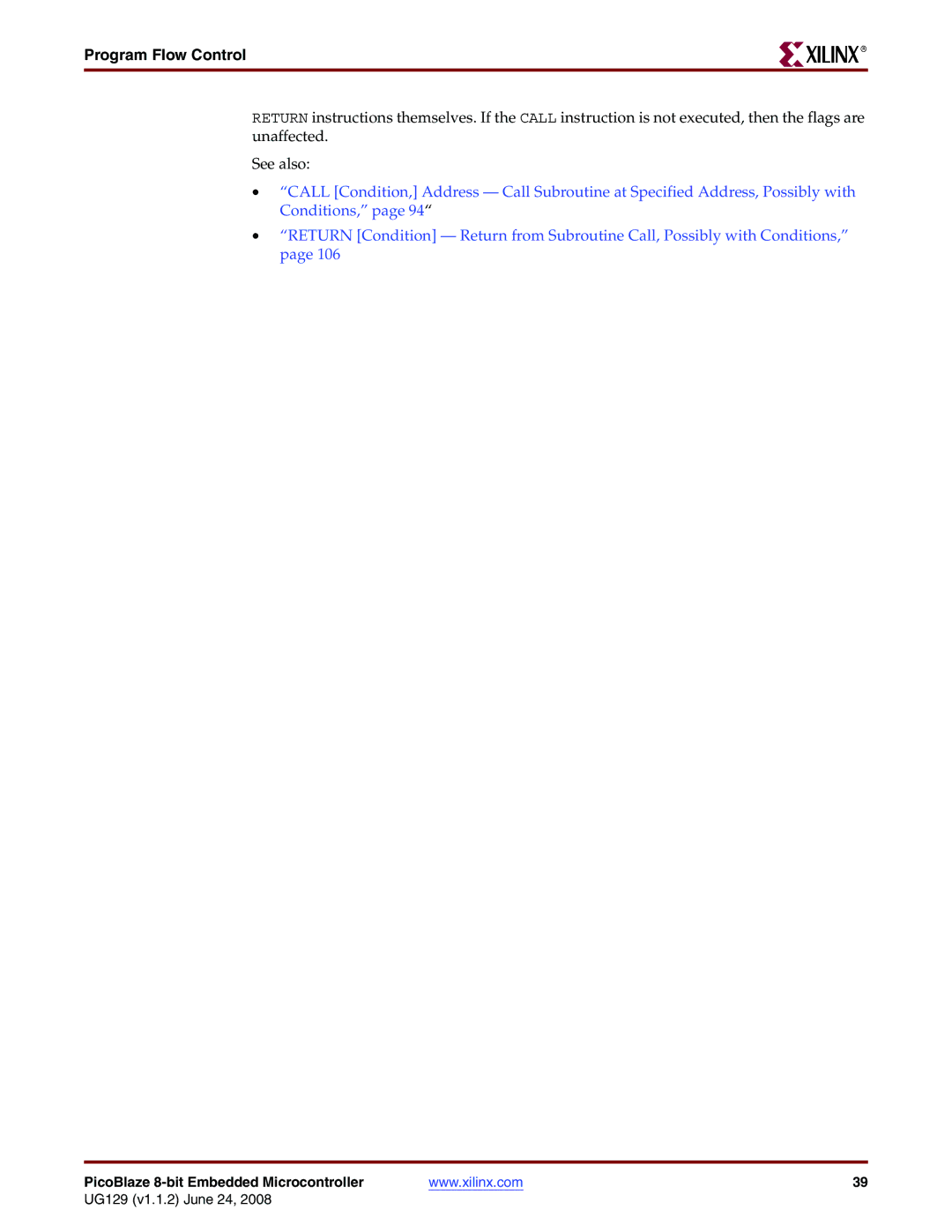 Xilinx UG129 manual Program Flow Control 