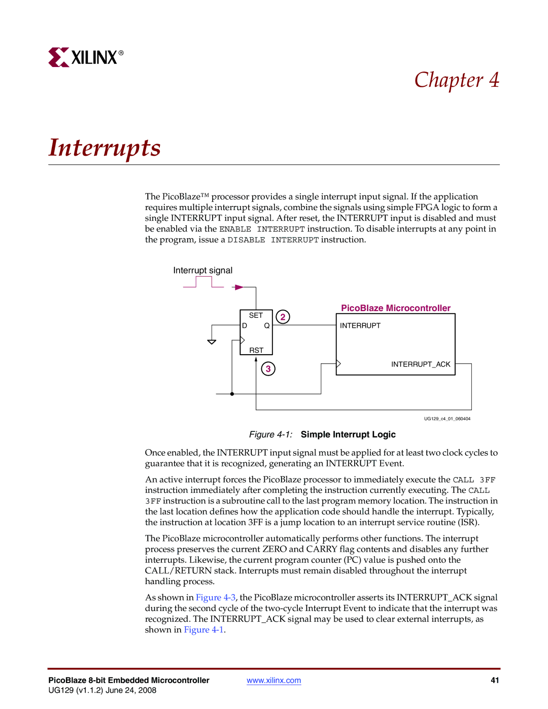 Xilinx UG129 manual Interrupts, 1Simple Interrupt Logic 