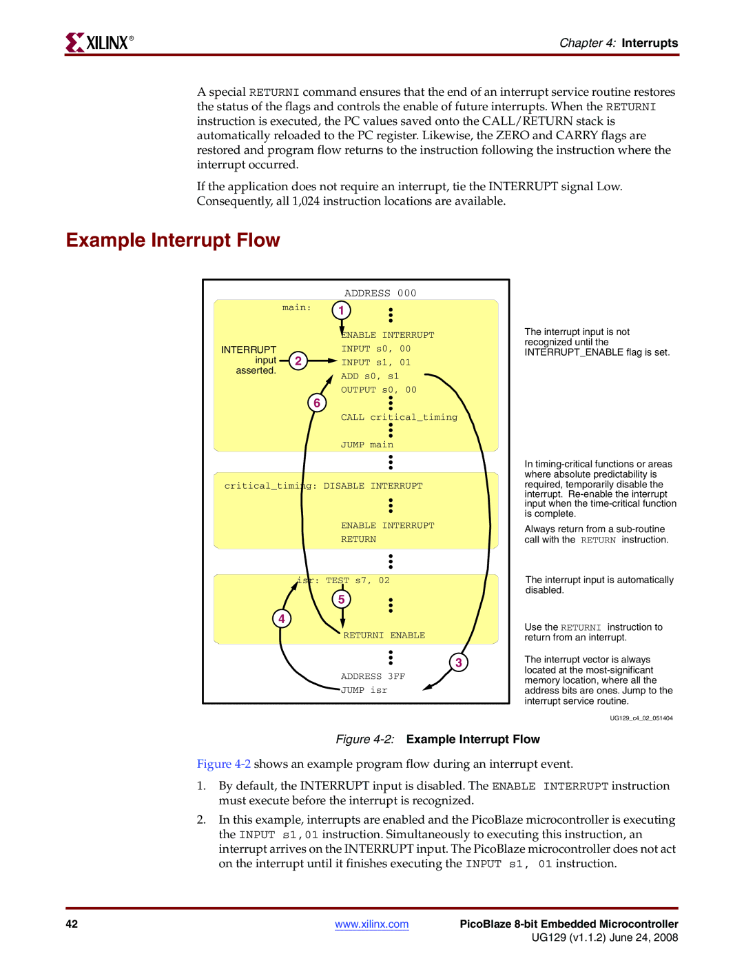 Xilinx UG129 manual 2Example Interrupt Flow 