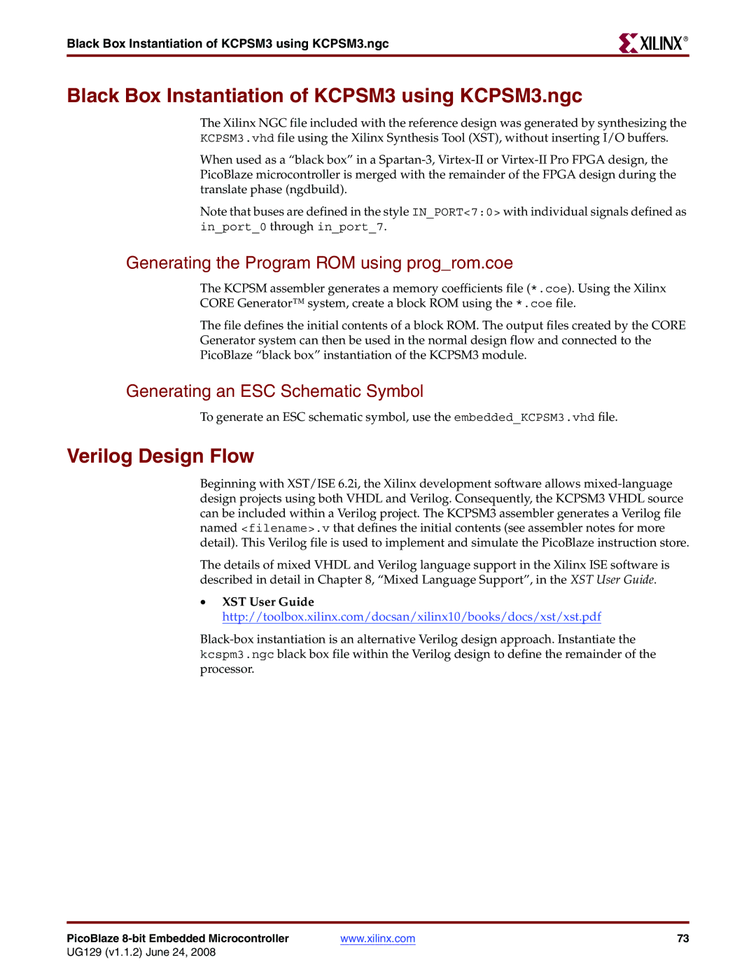 Xilinx UG129 Black Box Instantiation of KCPSM3 using KCPSM3.ngc, Verilog Design Flow, Generating an ESC Schematic Symbol 