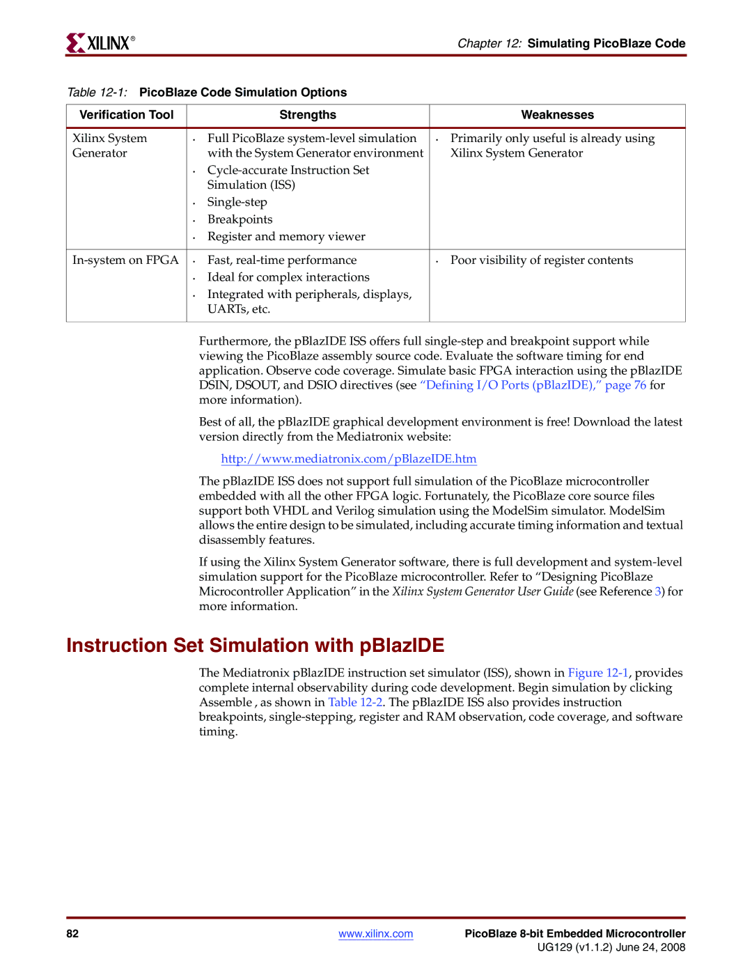 Xilinx UG129 manual Instruction Set Simulation with pBlazIDE 