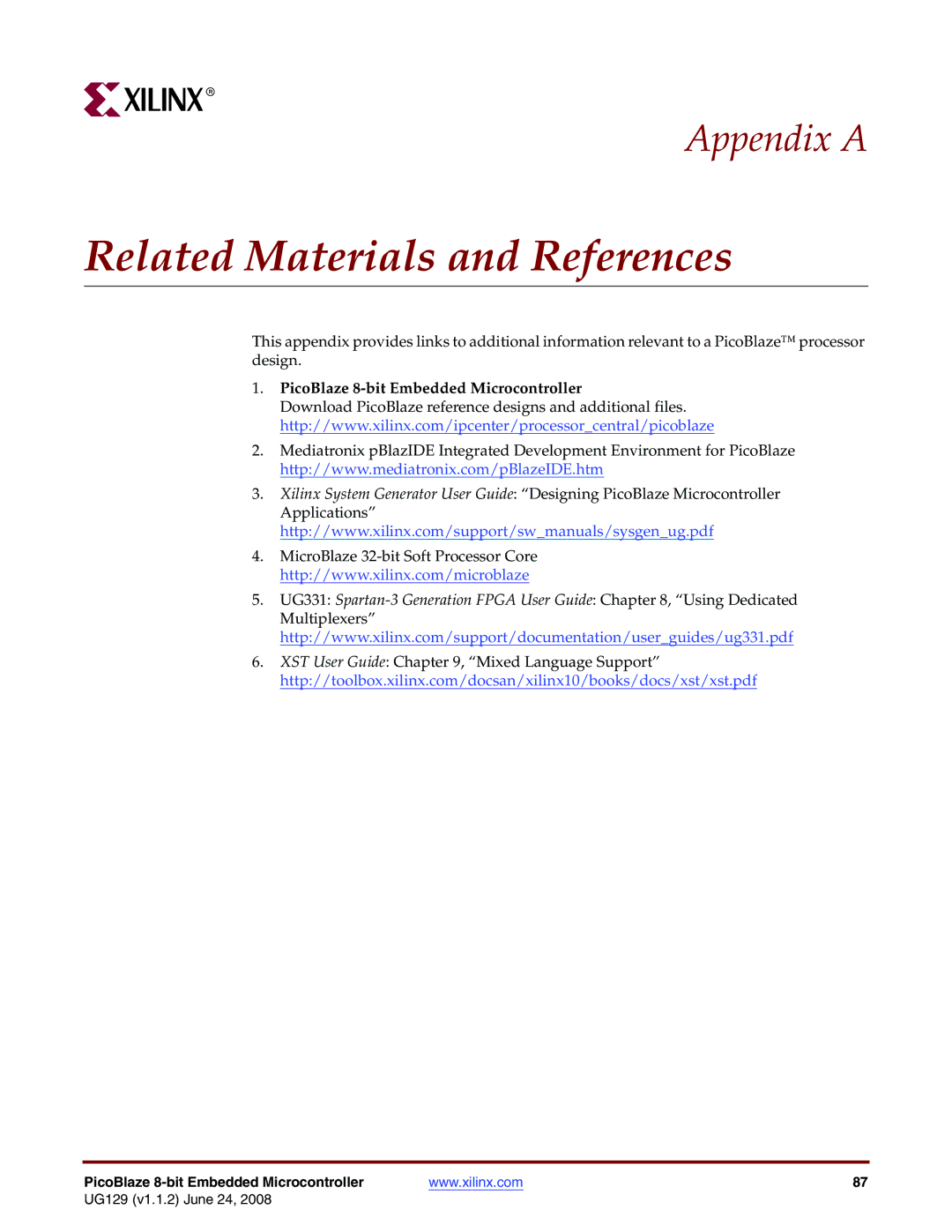 Xilinx UG129 manual Related Materials and References 