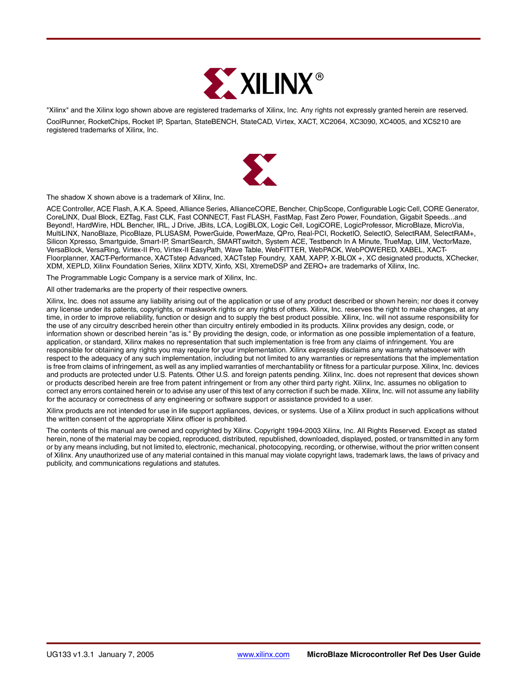 Xilinx UG133 manual MicroBlaze Microcontroller Ref Des User Guide 