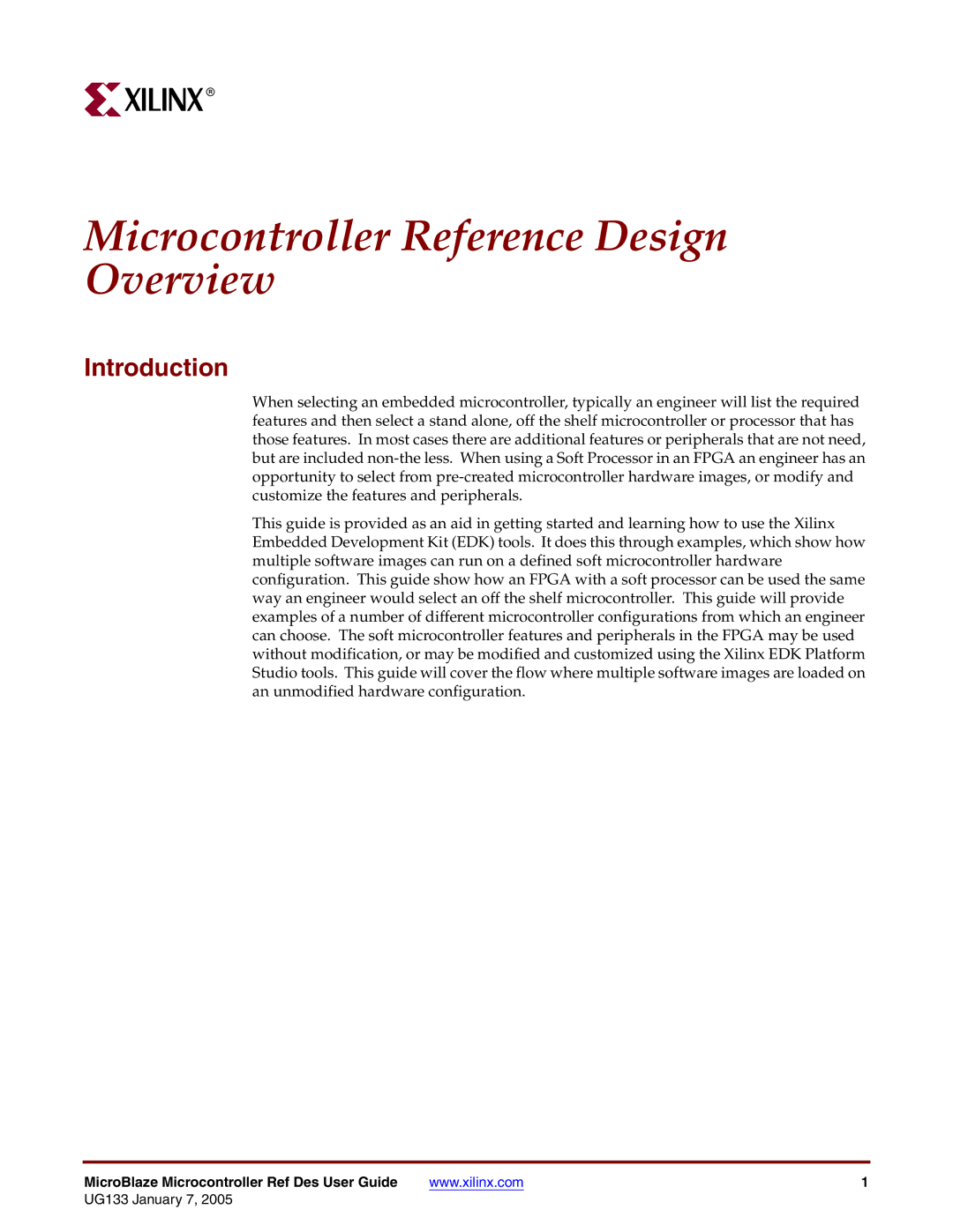 Xilinx UG133 manual Microcontroller Reference Design Overview 