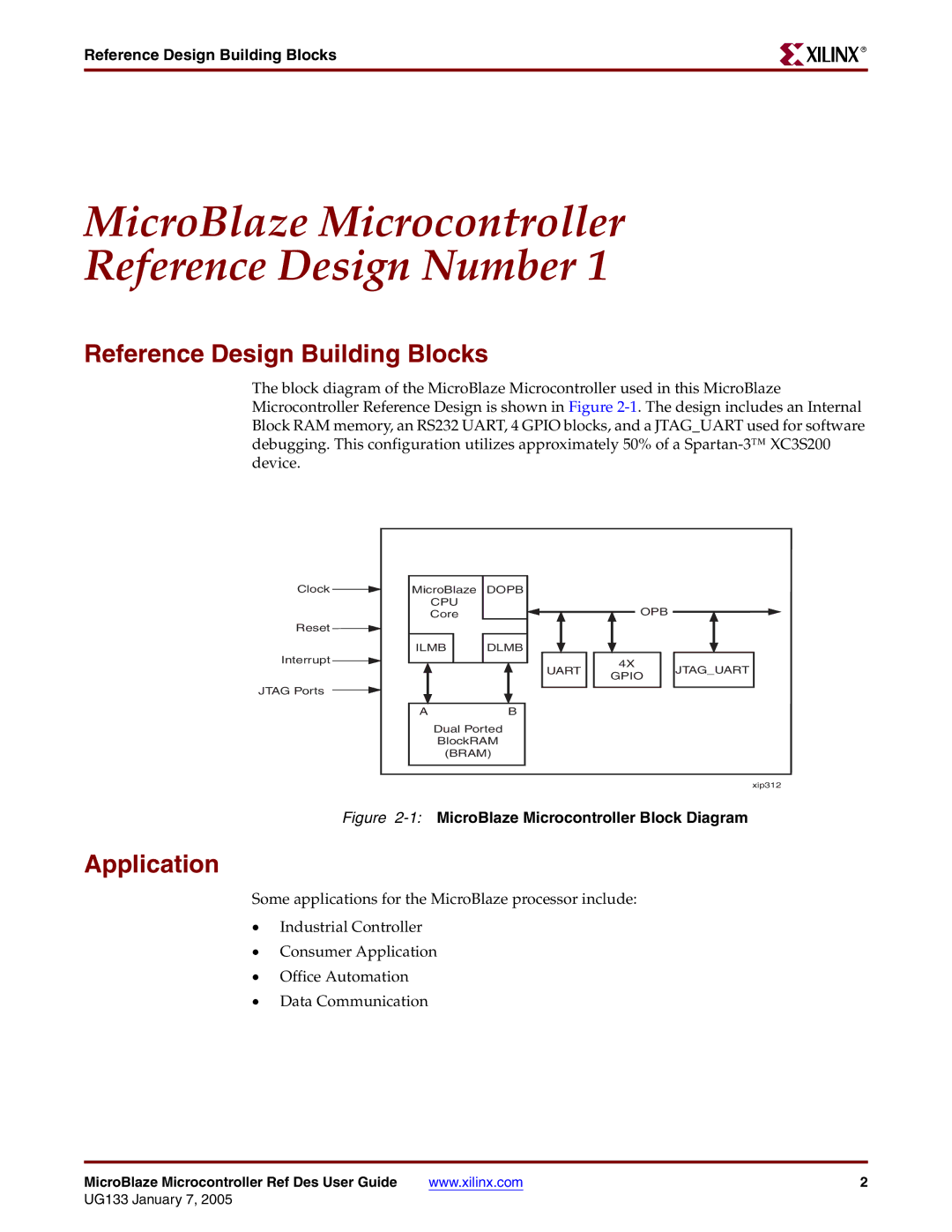 Xilinx UG133 manual Reference Design Building Blocks, Application 