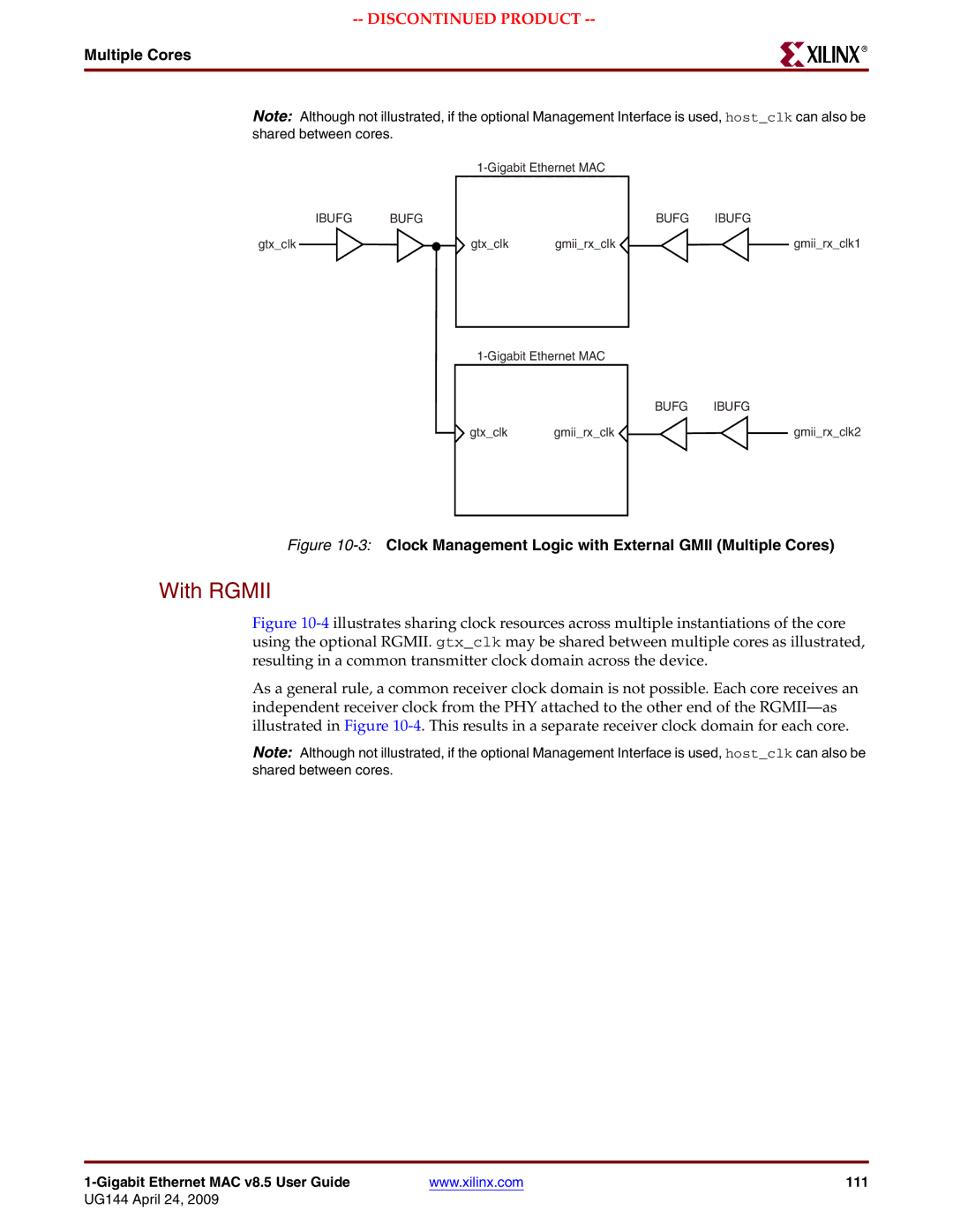 Xilinx UG144 manual 3Clock Management Logic with External Gmii Multiple Cores 