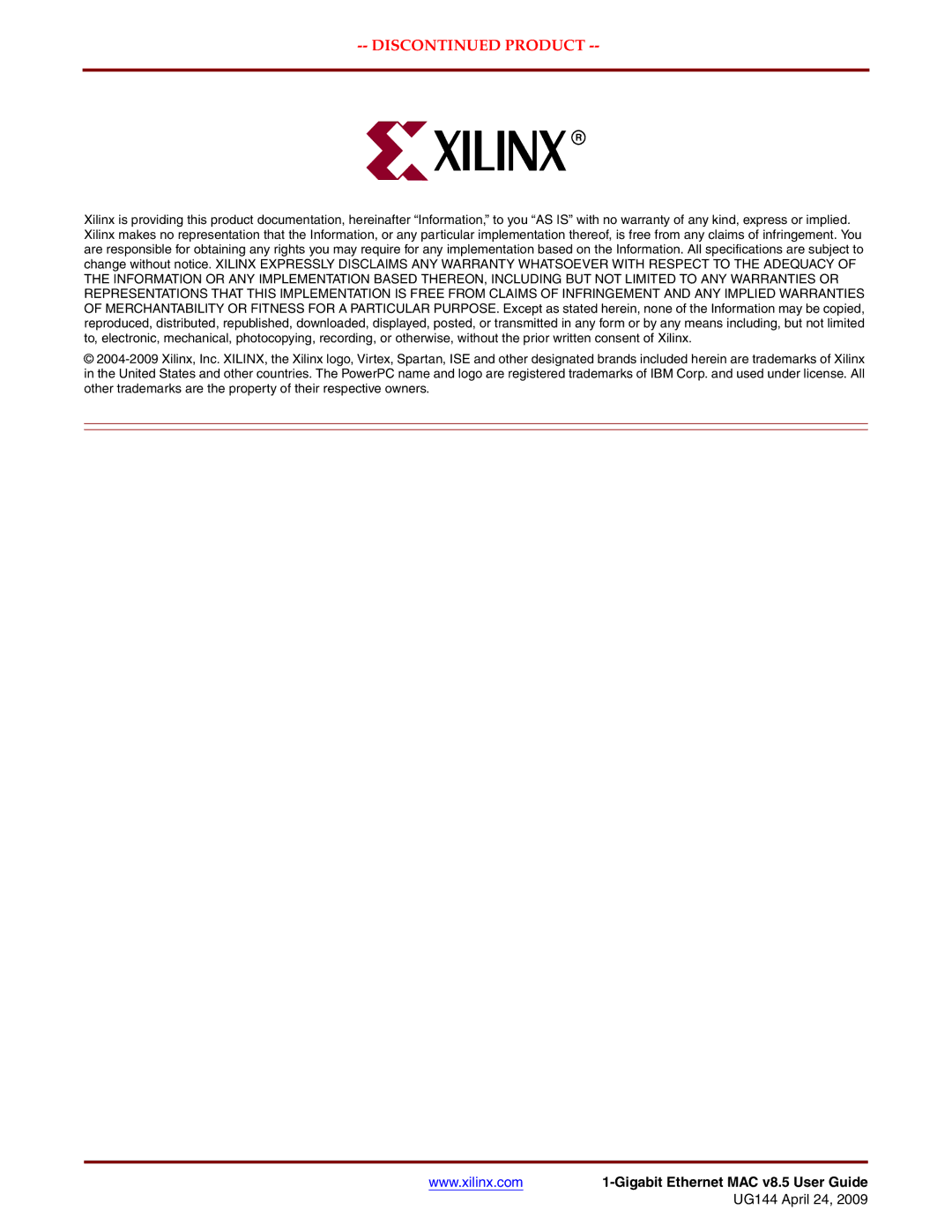 Xilinx UG144 manual Gigabit Ethernet MAC v8.5 User Guide 