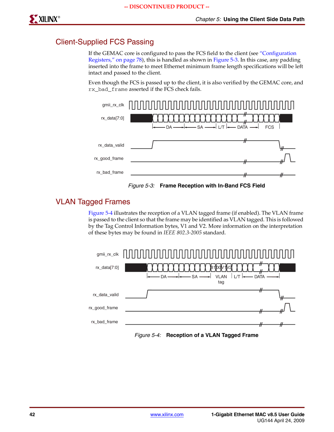 Xilinx UG144 manual Client-Supplied FCS Passing, Vlan Tagged Frames 