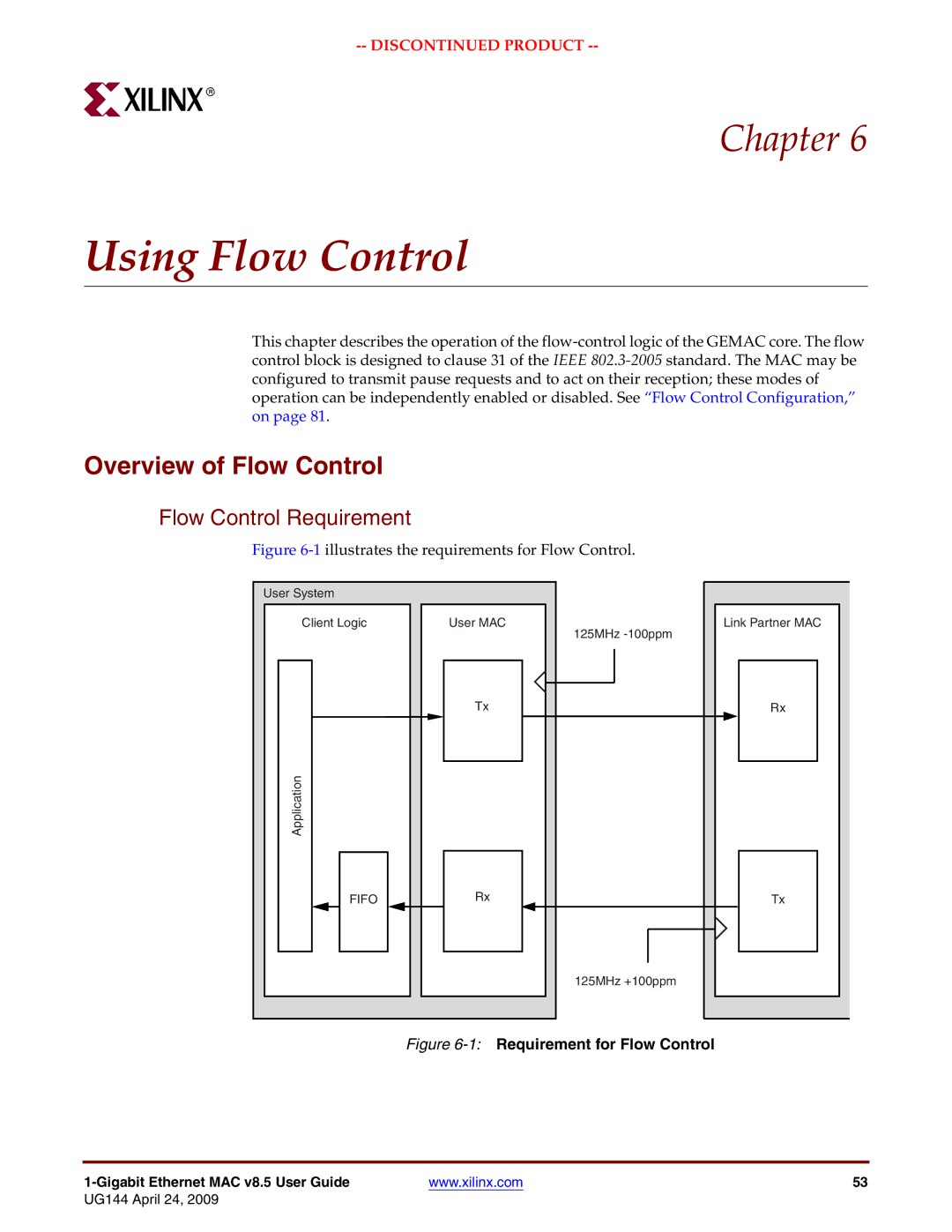 Xilinx UG144 manual Using Flow Control, Overview of Flow Control, Flow Control Requirement 