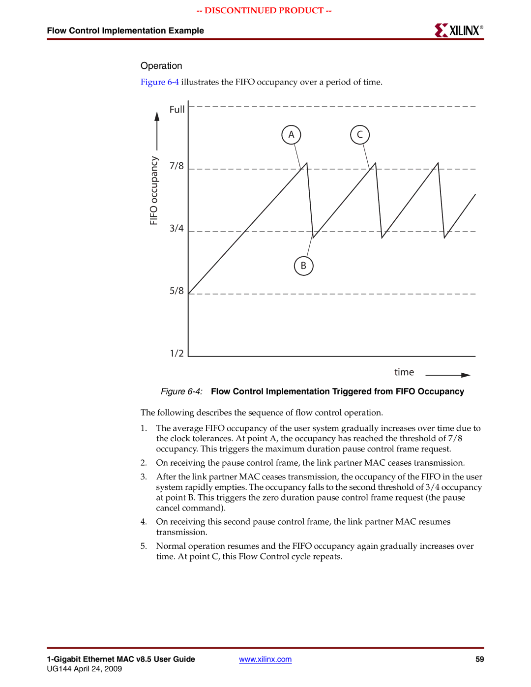 Xilinx UG144 manual Flow Control Implementation Example, 4Flow Control Implementation Triggered from Fifo Occupancy 