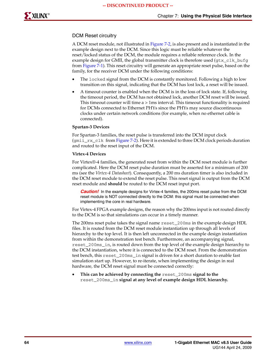 Xilinx UG144 manual DCM Reset circuitry 