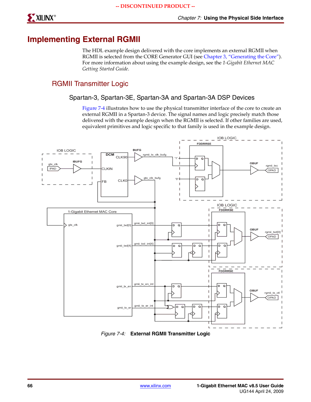 Xilinx UG144 manual Implementing External Rgmii, Rgmii Transmitter Logic 