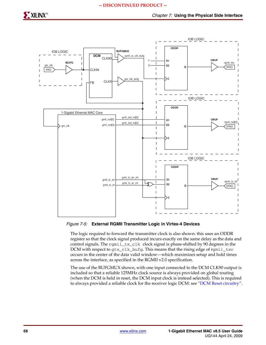 Xilinx UG144 manual 5External Rgmii Transmitter Logic in Virtex-4 Devices 