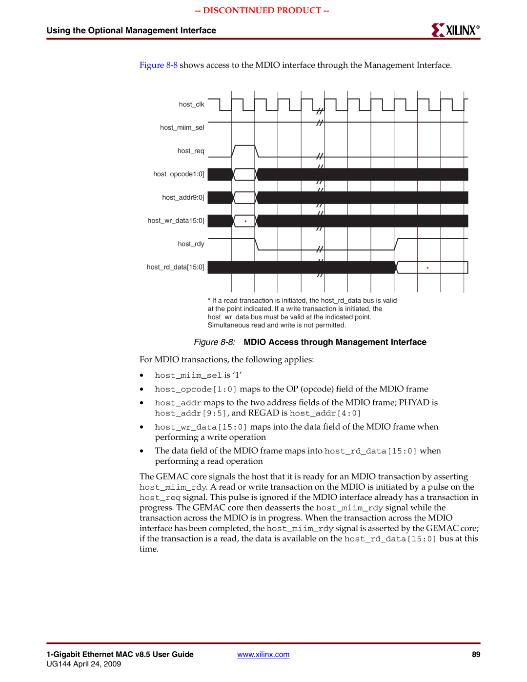 Xilinx UG144 manual 8MDIO Access through Management Interface 