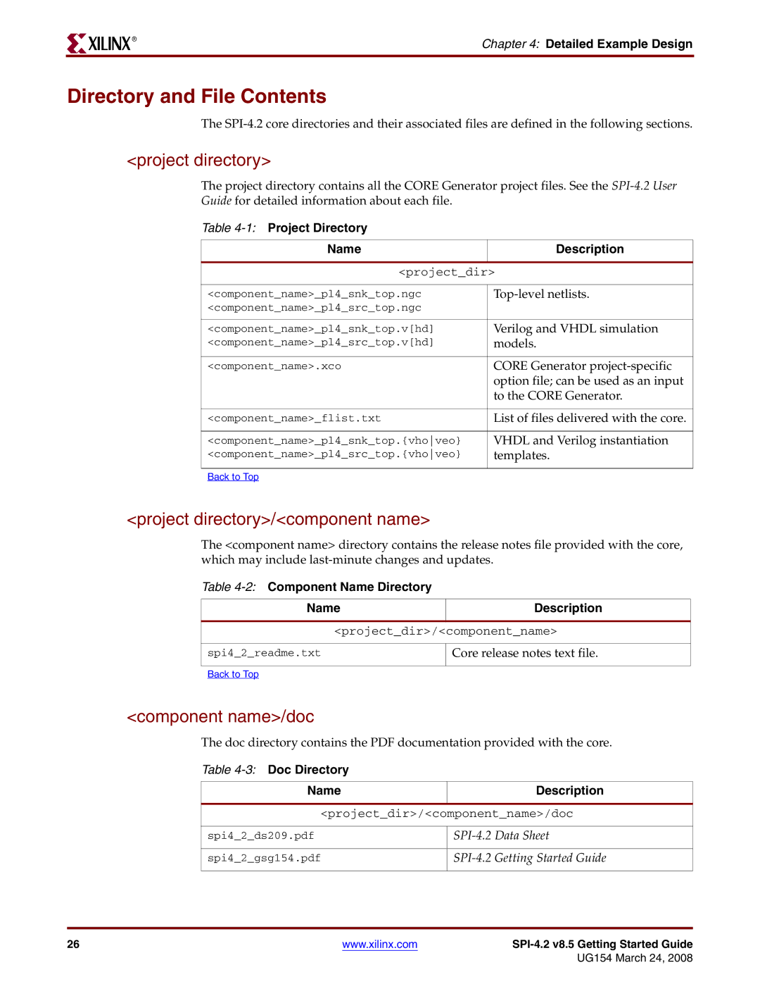 Xilinx UG154 manual Directory and File Contents 