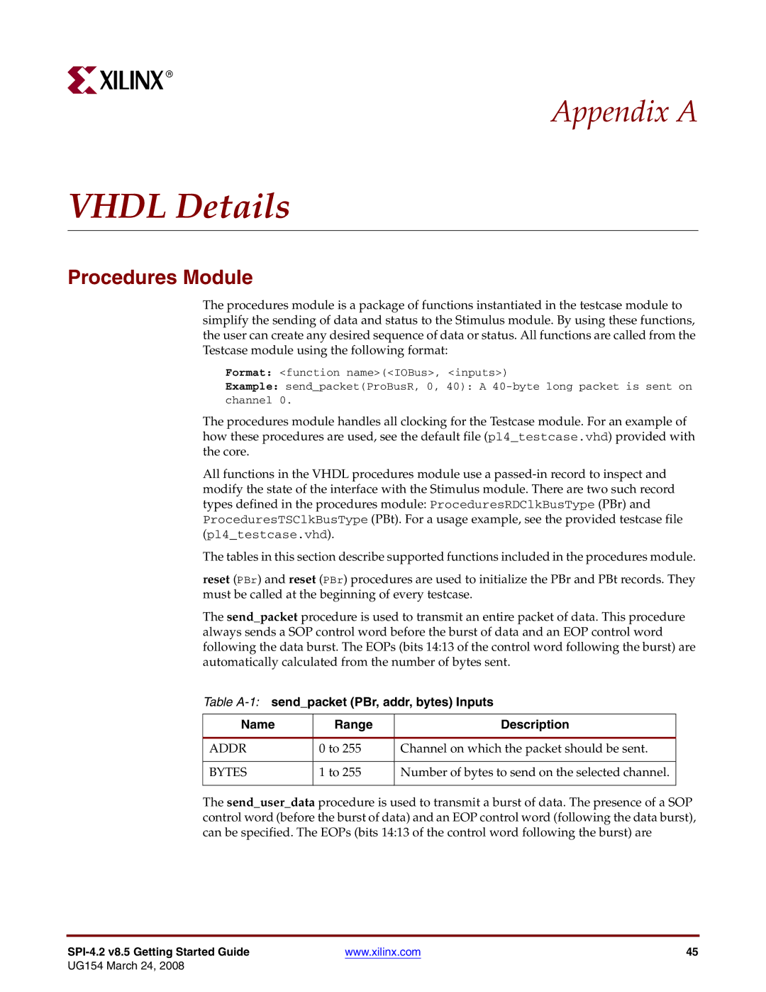 Xilinx UG154 manual Vhdl Details, Procedures Module 