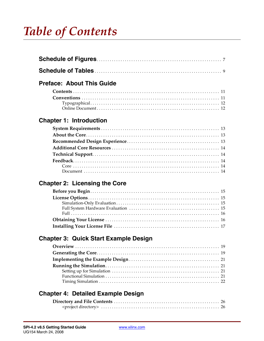 Xilinx UG154 manual Table of Contents 