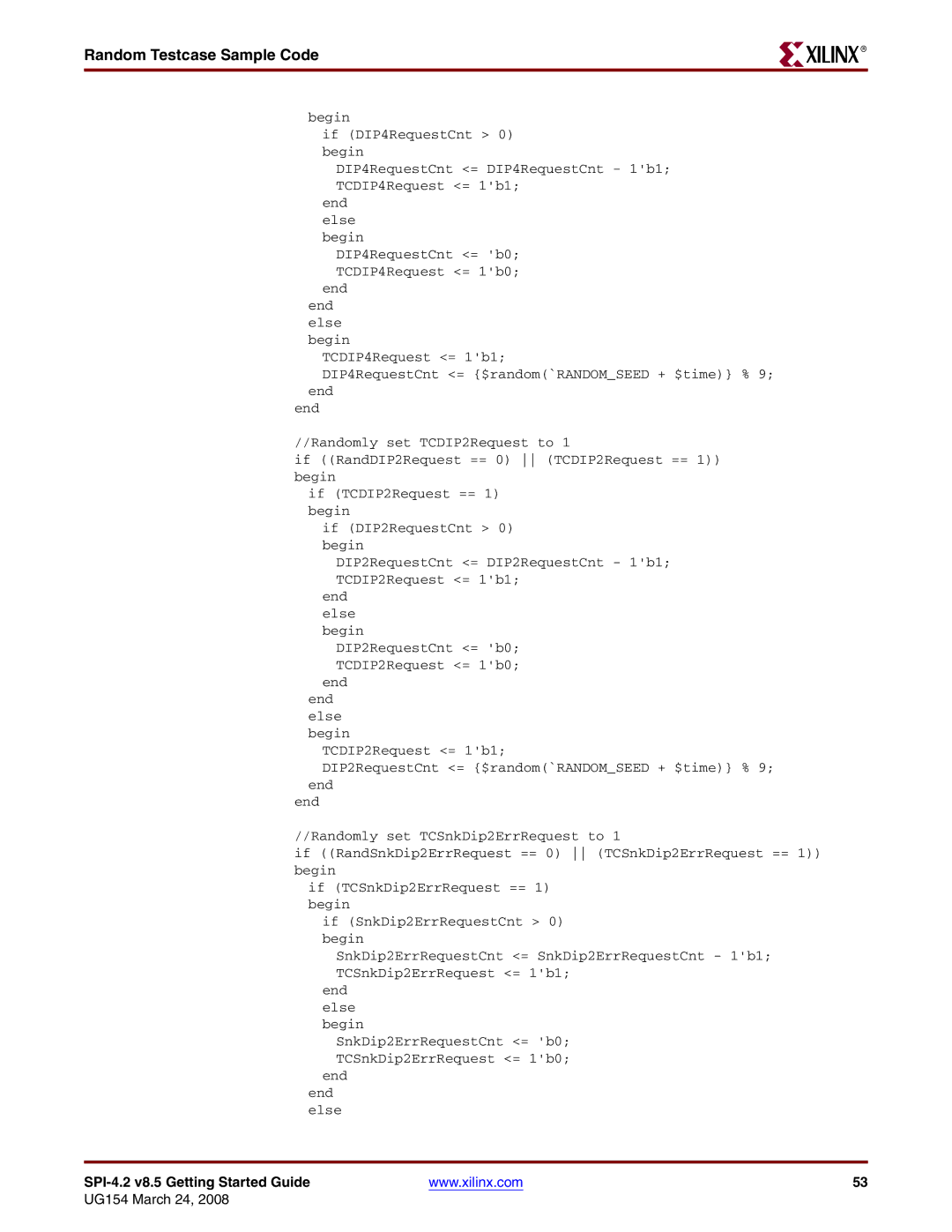 Xilinx UG154 manual Random Testcase Sample Code 