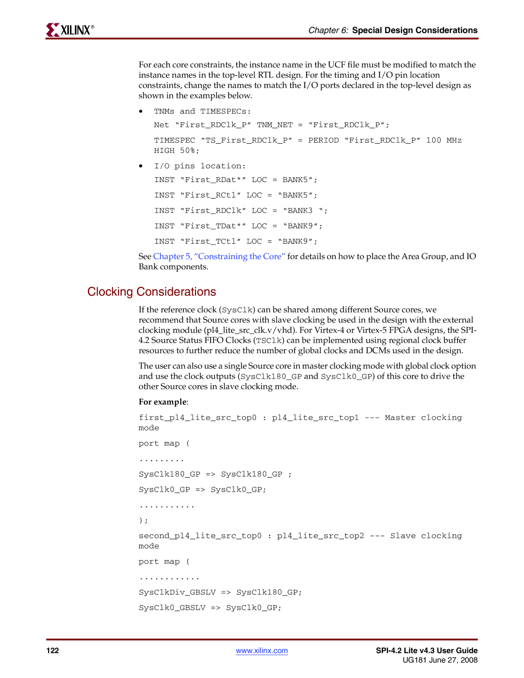 Xilinx UG181 manual Clocking Considerations 