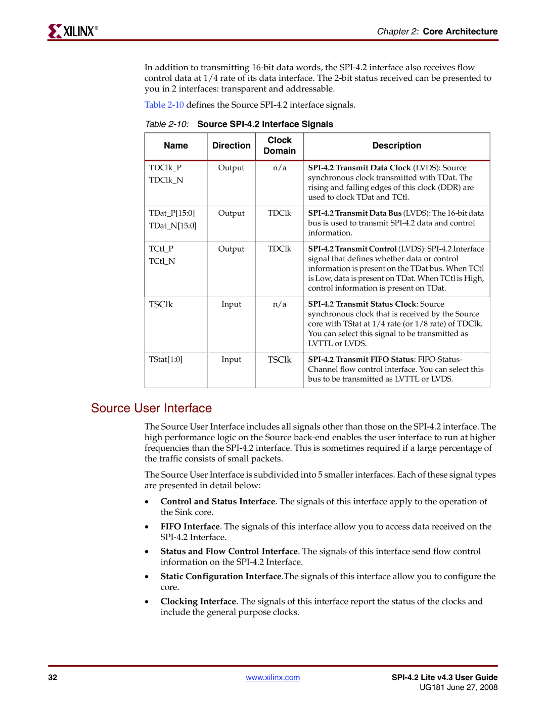 Xilinx UG181 manual Source User Interface, Domain 