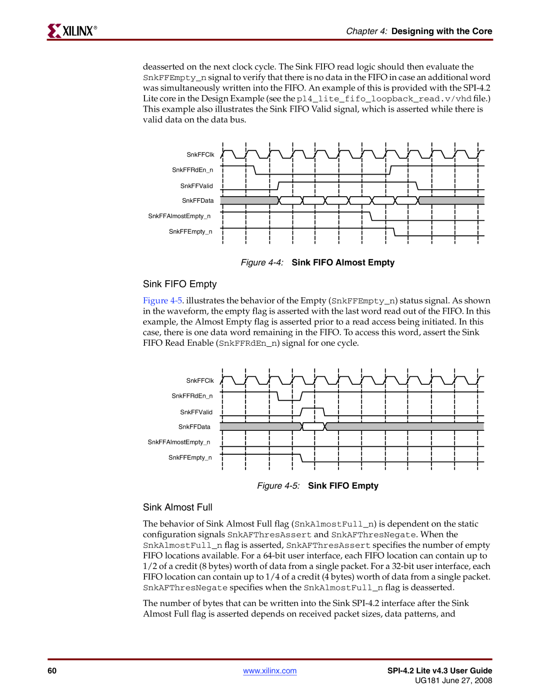 Xilinx UG181 manual Sink Fifo Empty, Sink Almost Full 