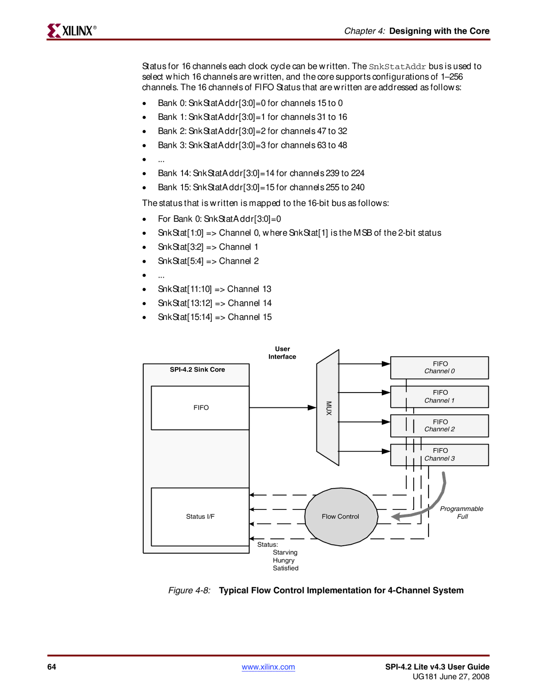 Xilinx UG181 manual 8Typical Flow Control Implementation for 4-Channel System 